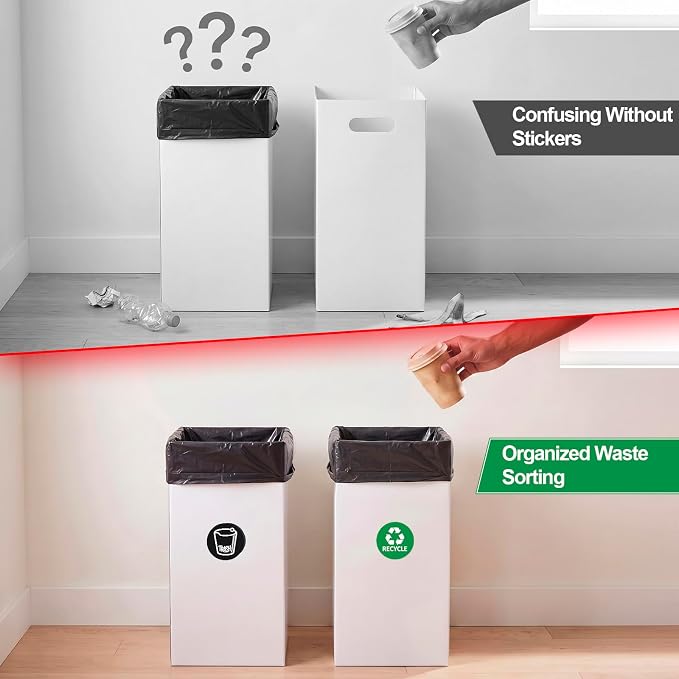 4 Pack Disposable Trash Cans for Parties, 30 Gallon Extra Large Thick Recycled Corrugated Cardboard Trash Bin, Collapsible Garbage Cans with 8 Bags for Wedding, Birthday, Backyard Party Event