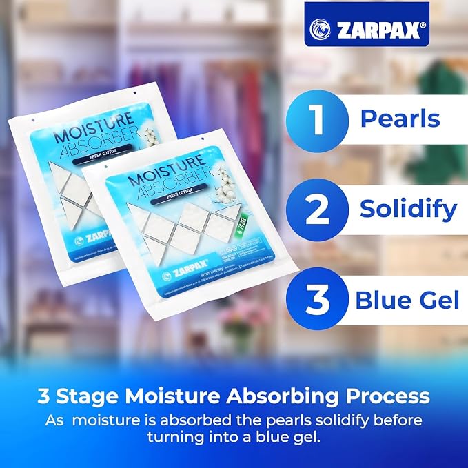 Moisture Absorber Sachets Fresh Cotton 1.4 oz/40g - Remove Excess Moisture In Air & Odor - Desiccant Dehumidifier for Closet, Drawer, Safe, Storage - Dampness & Humidity Control - Set of 30