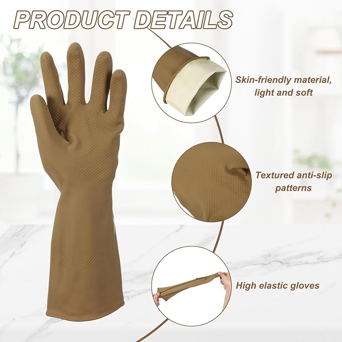 uxcell Rubber Cleaning Gloves, Reusable Household Dishwashing Long Rubber Gloves