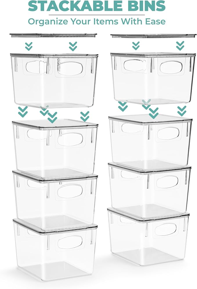 Sorbus Clear Toy Storage Bins with Lids, Stackable (Medium, 8 Pack) | Lidded organization keeps food, household items and art supplies contained in closets, bathrooms and home spaces.