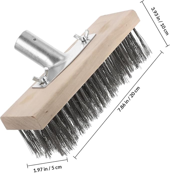 Heavy Duty Floor Scrub Brush Stainless Steel Wire 20cm Head Moss Remover Road Cleaning Brush for Outdoor Concrete and Stone Surfaces Cleaning