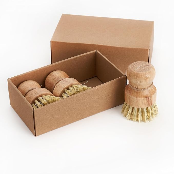 Diahom Bamboo Dish Brush Scrubber 3 Pack for Kitchen Cleaning Pot Pans