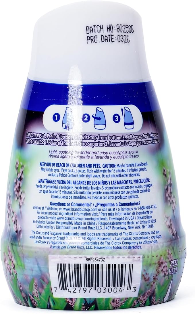 Clorox Fraganzia Gel Air Freshener Cone, Lavender Scent 6oz 3pk | Great in bedrooms, bathrooms, kitchens, and offices; soothing lavender blends with crisp eucalyptus for a calming home scent