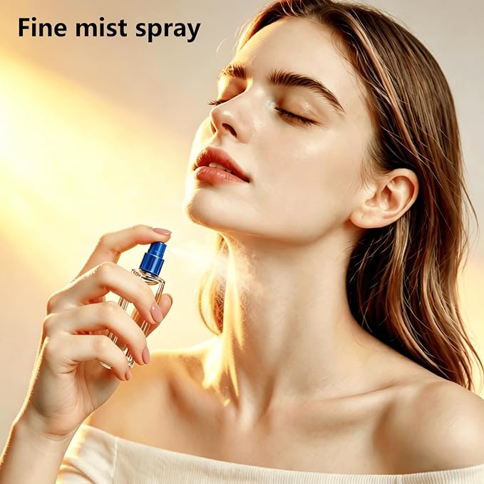 Perfume Travel Refillable, 6 Pcs 10 ml Glass Atomizers (Blue) | Leak-resistant fine mist spray, mini perfume bottle set with filling tools, portable for travel, gym, office and daily use