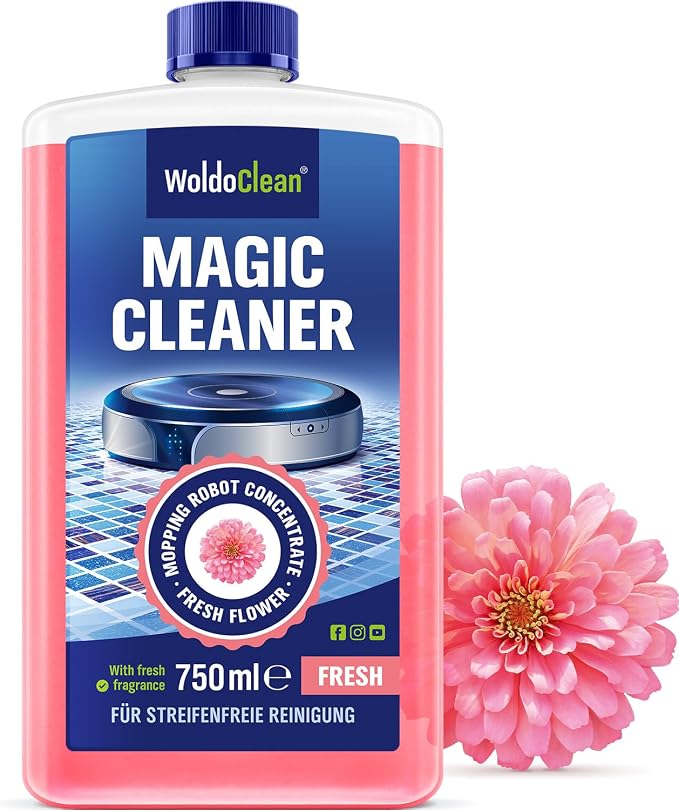 WoldoClean Robot Mop Cleaning Solution 25.4 fl.oz - Hard Floor Cleaner Liquid Concentrate, Anti-Clog, Fresh Scent, Compatible with Roborock, Dreame, Roomba, Tineco, iRobot Braava Jet, Shark