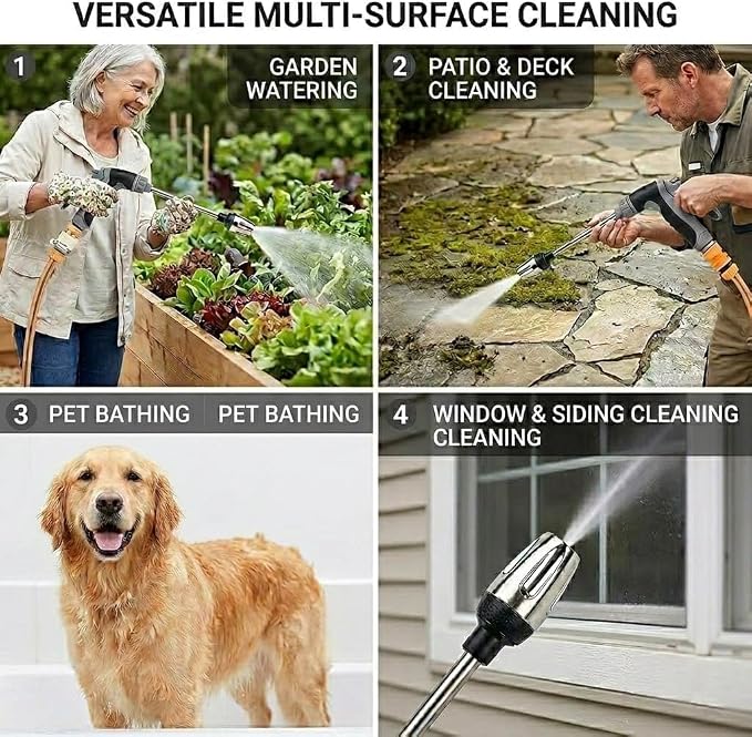 High Pressure Garden Hose Nozzle, Handheld Power Washer Spray Gun with 360° Rotating Nozzle, 3 Spray Modes & Foam Sprayer for Cars, Patios, Driveways and Outdoor Cleaning-Tool-Free Installation(1 Set)