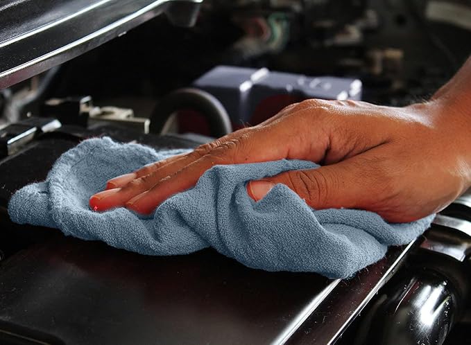 DAN RIVER Shop Towels 12x14 inc 50 Pack Medium Blue Terry Cloth Rags | Washcloths for Cleaning Cars & Household Surfaces Well Absorbent, Reusable Cleaning Rags Washable 60% Cotton 40% Polyester