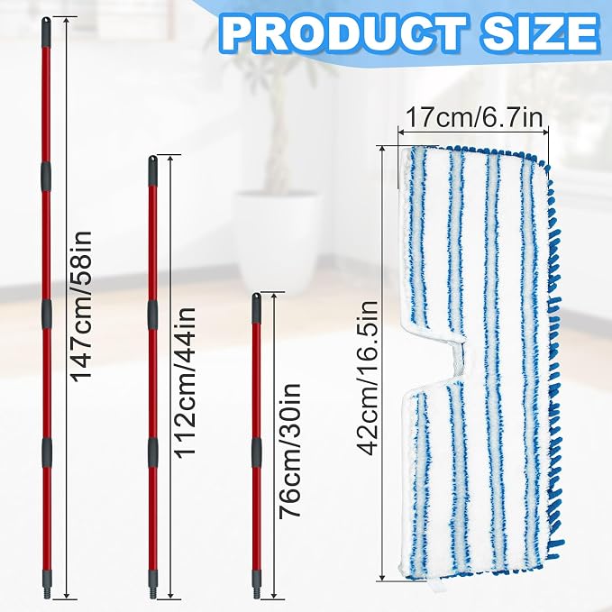 Microfiber Mops for Floor Cleaning, Flat Mop with 3 Reusable Pads and Extendable 58" Long Handle for O Cedar Dual-Action Microfiber Flip Mop , Dust Mop for Hardwood Floors, Wet & Dry Use