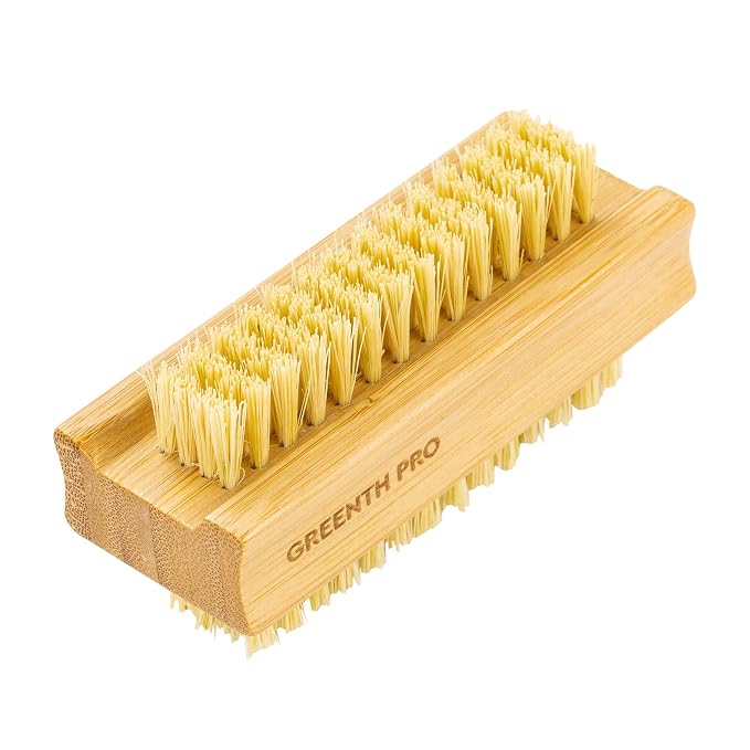 GREENTH PRO Bamboo Nail Brush，2PCS Two-side Firm Nature Wooden Sisal Scrub Brush for Toes and Nails,Cleaning Nail Brush