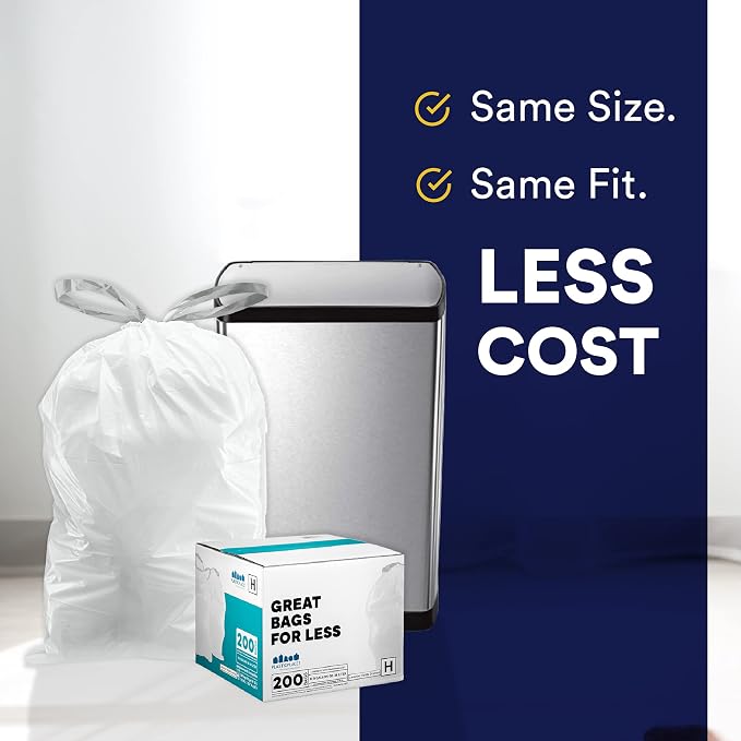 Plasticplace Custom Fit Trash Bags, Compatible with simplehuman Code X (100 Count) White Drawstring Garbage Liners 21 Gallon/ 80 Liter, 26" x 24.5"