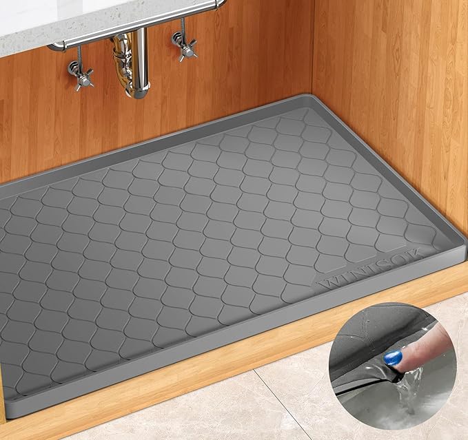 Winisok Waterproof Under Sink Mat 28" x 19", Silicone Mat, Dark Gray | Raised Edge Traps Spills & Leaks, Shelf Liner, Cabinet Protector, for Kitchen, Bathroom, Boots, Pets, Home Essentials