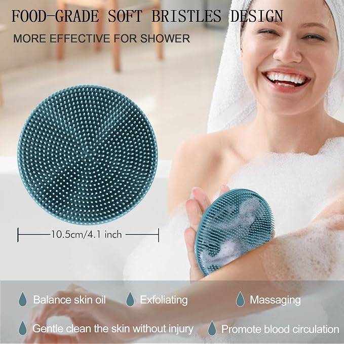INNERNEED Food-Grade Soft Silicone Body Scrubber Shower Brush, Pack of 3 | Handheld Cleansing Skin Brush, Gentle Exfoliating and Lather Well, Hygienic Bath Scrub for Women, Men