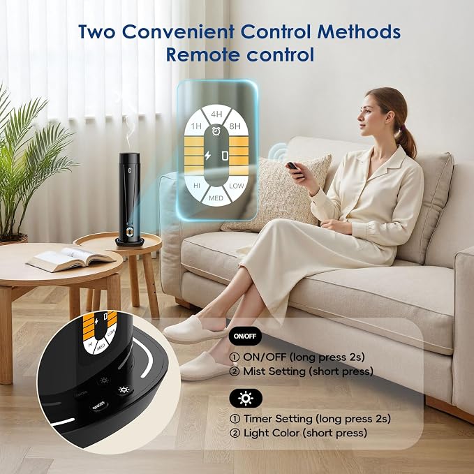 Waterless Scent Diffuser, Essential Oil Diffuser for Home, Office, Hotel | 1200 Sq Ft Coverage, Quiet Aromatherapy Diffuser with LED Light & Timer, Air Scent Diffuser Starter Kit