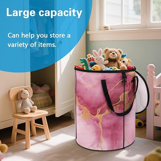 BIGCARJOB Collapsible Trash Can Pop Up Camper Trash Can with Lid, 22.83x17.71, Water Proof Bag Outdoor Garbage Bin Storage Accessories, Purple Marble Print