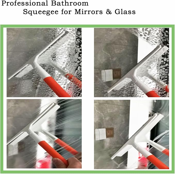 2Pcs 9.8 Inch Silicone Squeegee for Shower Glass Doors,Tiles,Countertops | Streak Free Glass Wiper for Bathroom Mirror, Windows, Tiles, Kitchen Countertops, Multipurpose Cleaning Squeegee Tool