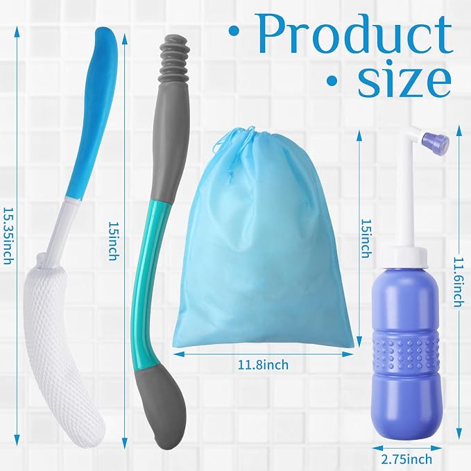 Lallisa 4 Pcs Toilet Aid Set for Wiping Include Long Handle Butt Wiper Shower Brush Portable Bidet and a Storage Bag Comfort Self Wipe Bathroom Tool for Disabled Elderly Pregnant Physically Challenged | Bottom Wiper for Elderly Disabled Pregnant, Self ...