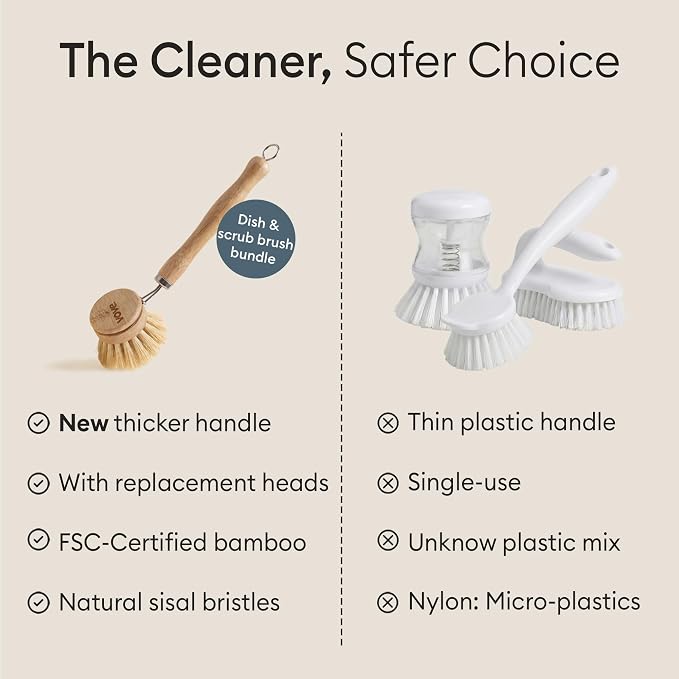 Bamboo Dish Brush Replacement Heads 4-Pack, Refill Heads with Natural Fiber Bristles for Long-Lasting Use, FSC-Certified Bamboo, Plastic-Free Zero-Waste Kitchen Refill