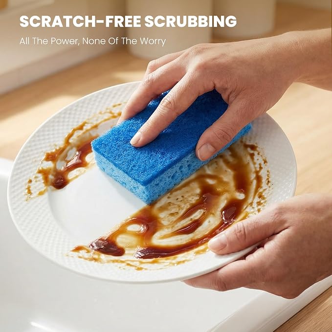 Metflavor Kitchen Sponges, 12 Count, Dual-Sided Non-Scratch Scrub Sponge | Dish Scrubber, All-Purpose Cleaning