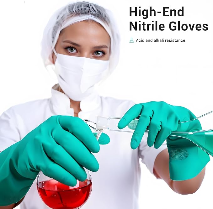 ThxToms Chemical Resistant Nitrile Gloves, Latex Rubber Free, 1 Pair, S | 15mil,Reusable Heavy Duty Diswashing Gloves, Resist Household Acid, Alkali, Solvent and Oil, Skin-Friendly & Anti-Slip Design