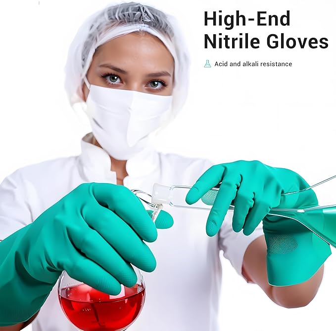 ThxToms Chemical Resistant Nitrile Gloves, Latex Rubber Free, 1 Pair, L | 15mil,Reusable Heavy Duty Diswashing Gloves, Resist Household Acid, Alkali, Solvent and Oil, Skin-Friendly & Anti-Slip Design