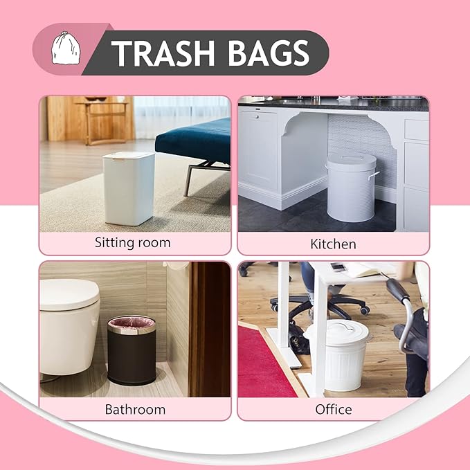 Teivio Pink Trash Bags 2 Gallon 170 Count Bathroom Garbage Bags | Fit 5-8 Liters,1.5,1.6,1.8Gal,Mini Plastic Waste Basket Bins Can Liners for Home Bathroom Office Car dog poop bags