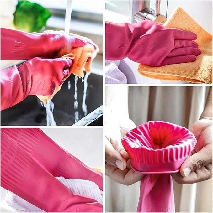 Dishwashing gloves 2 Pairs for kitchen,Rubber cleaning gloves,Long dish gloves reuseable.