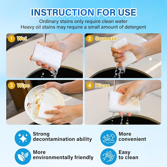 Magic Sponges Cleaning Eraser,180 Pack 2X Density Stronger Melamine Sponge | Foam Pads, Multi-Functional Household Cleaner Dish Sponge, Cleaning Supplies for Kitchen, Bathroom, Floor, Sink,Wall Cleaner