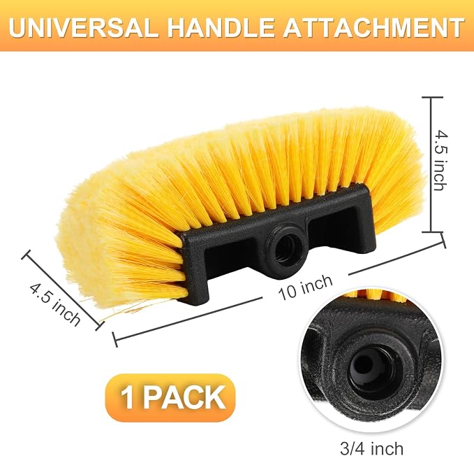 Vesici 1 Pcs Car Wash Brush Head with Soft Detailing Bristle Flow Thru Car Cleaning Brush Exterior Cars Wash Equipment for Auto Truck RV Boat Camper Washing, 10 Inch (Yellow)