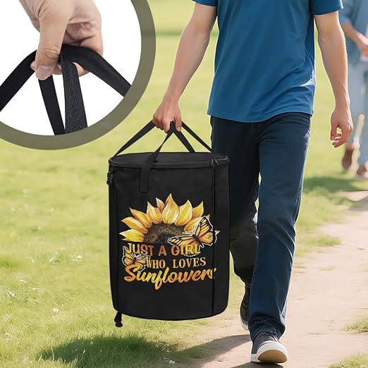 BIGCARJOB Sunflower Quotes Big Trash Can with Lid, 22.83x17.71, Outdoor Recycling Bin Large Trash Can Outside Garbage Storage Bag for Camping Travel Beach