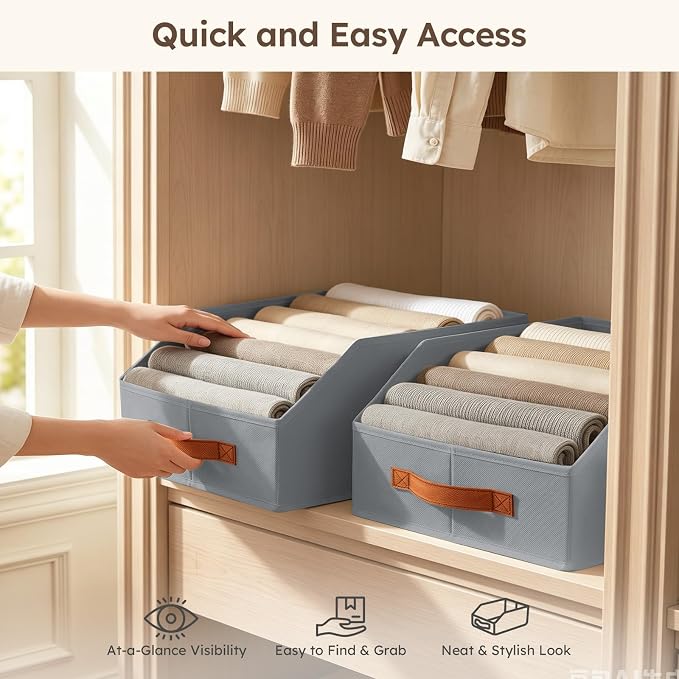 Homsorout Fabric Storage Bins for Organizing - 8 Pack Large Trapezoid Collapsible Storage Bins with Front Handle, Closet Organizers and Storage for Bedroom, Home Shelves, Small Spaces, Grey