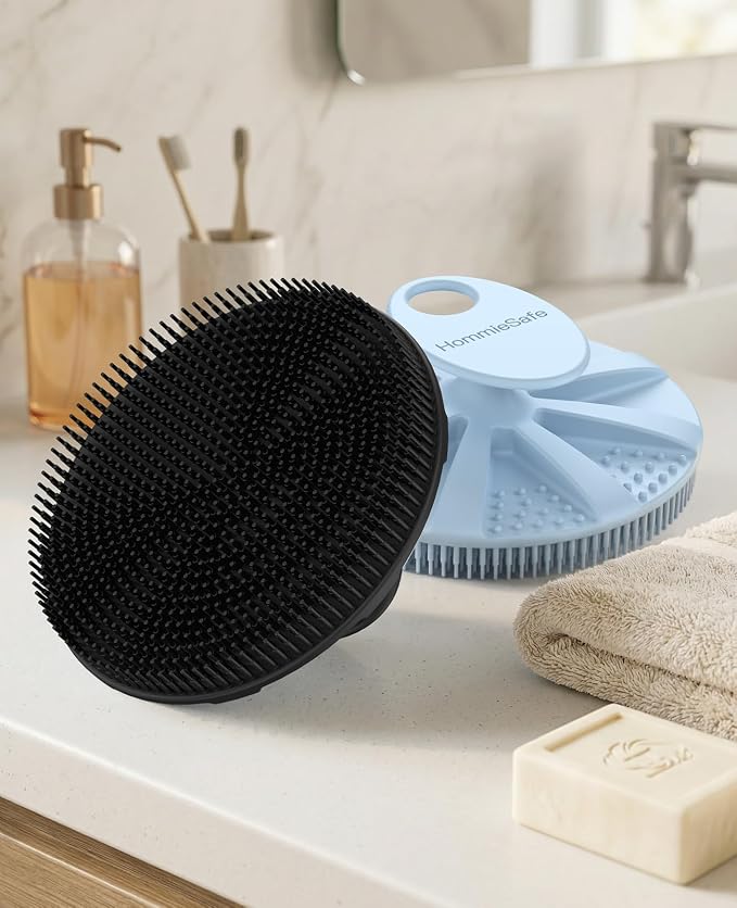 Soft Silicone Shower Brush Body Wash Bath Exfoliating Skin Massage Scrubber | 1 Pack Dry Skin Brushing Glove Loofah, Fit for Sensitive and All Kinds of Skin(Black)