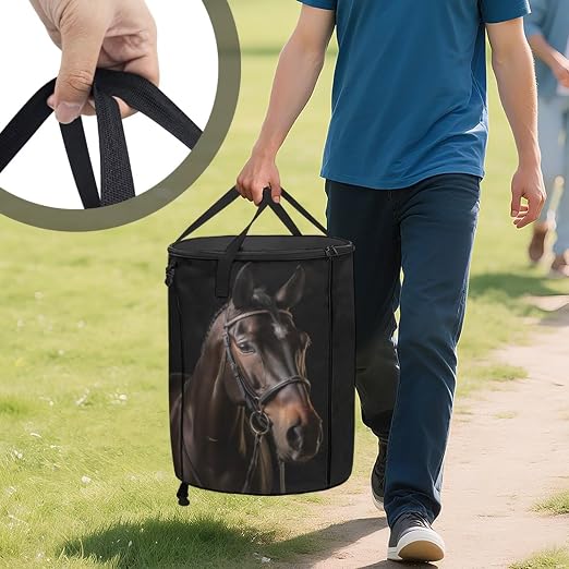 BIGCARJOB Horse Foldable Trash Can Outside Waste Basket Bin Water Resistant Garbage Bag Recycling Bin Trash Can with Lid and Clip(23 Gallons), 22.83x17.71 in