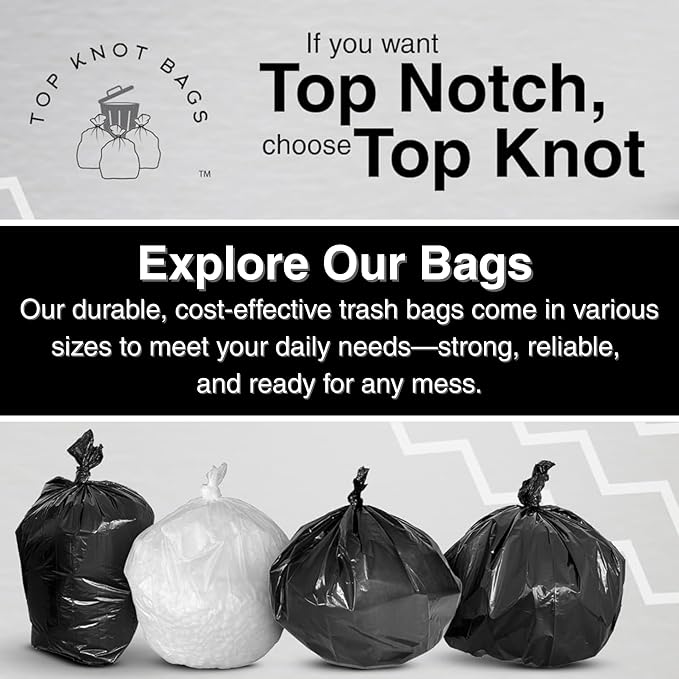 Top Knot Bags 45 Gallon Garbage Trash Bag 40X46" 1.5 Mil Black 100 Count Can Liner Bulk 40 Gallon 41 Gallon 42 Gallon 43 Gallon 44 Gallon Made in USA