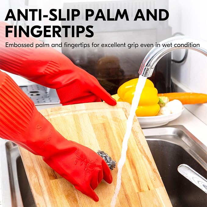 Vgo... Latex Reusable Cleaning Gloves,Long Sleeve Kitchen Gloves(RB2143) | 20cm long sleeve,extra thick,dishwashing,household,painting,gardening,pet care,car washing,bathroom,hair dyeing