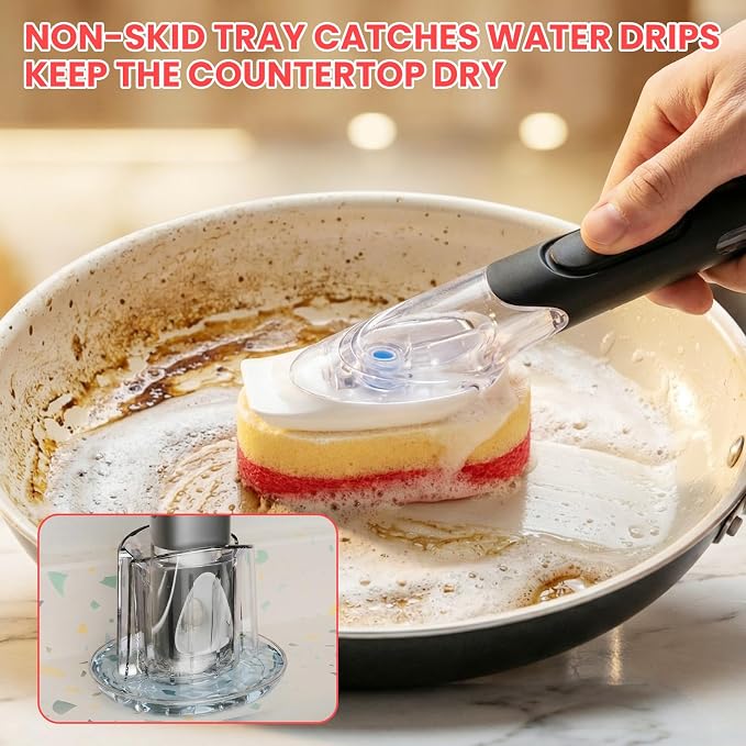RIMAY Soap Dispensing Dish Brush Set with 10 Sponge Refills and Holder | Dish Brush with Soap Dispenser Kitchen Dishwashing Dish Wand Handle for Dishes, Pans, Pots, Sink