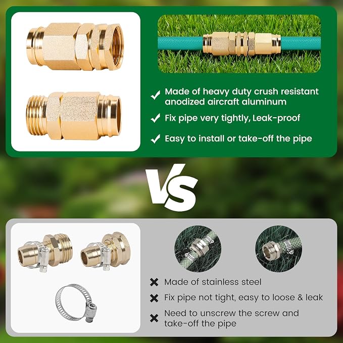 FINEST+ 2 Sets 5/8" Garden Hose Repair Connector Fitting,Aluminum Female and Male Water Hose End Repair Connector Fit 5/8 Inch Garden Hose