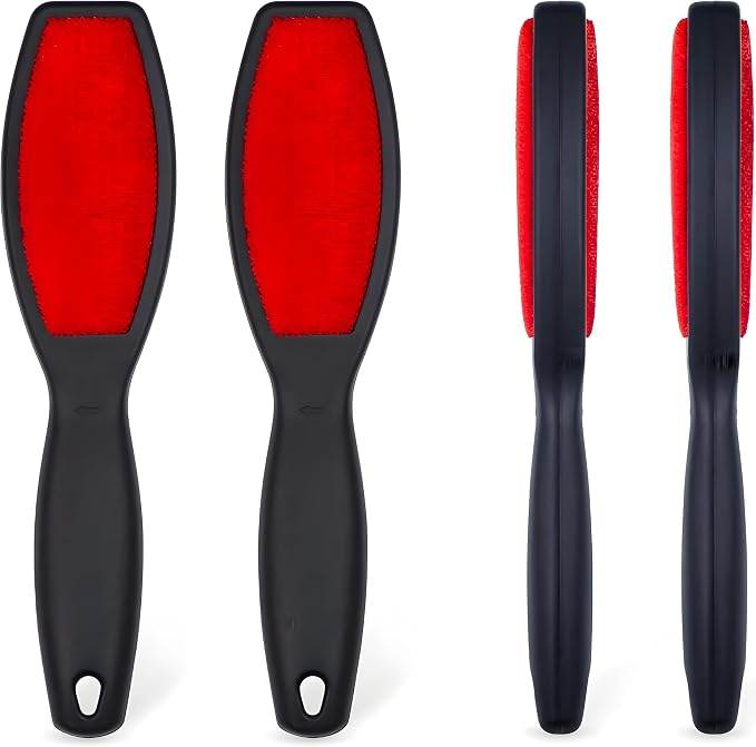 2 Pack Double-Sided Lint Brushes – Pet Hair Remover for Clothes, Furniture & Carpet – Reusable Brush for Cat & Dog Fur – Red Portable Lint Removal Tool for Fabric, Clothing, Upholstery
