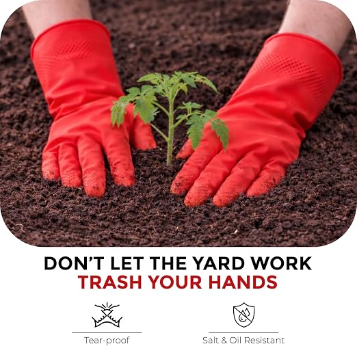 LADWA 2 Pairs Non-Slip Household Cleaning Reusable Dishwashing Gloves for Kitchen Washing Dishes Bathroom Gardening & Home Tasks Flexible Long-lasting & Waterproof Gloves Perfect for Woman Men (Red)