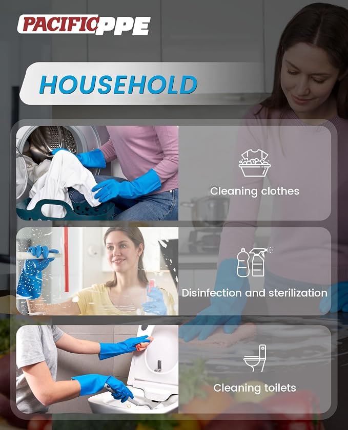 2 Pairs Dishwashing Gloves, Cotton Flocked Liner, Blue, Medium | Waterproof dishwashing gloves with non-slip grip, Latex-Free, flexible fit for kitchen, bathroom, laundry & cleaning