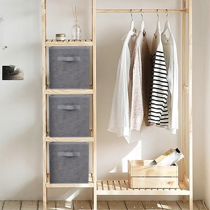 ShellKingdom Storage Bins, Foldable Fabric Storage Cubes And Cloth Storage | Storage Organizer For Closet And Toys, 10.5x10.5x11 INCH, 2 Pack (Dark Gray with Black Stripe)