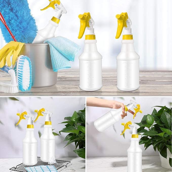 Eccliy 20Pk 16oz Spray Bottles,Cylinder,Yellow Spray Head | Clear Empty Plastic Commercial Spray Bottles with Nozzle Measurement For Cleaning Solutions Cleaner Detailing Industrial