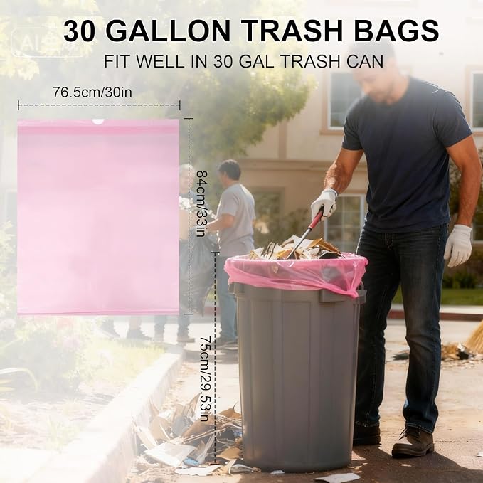 30 Gallon Drawstring Trash Bags,Extra Thick, 30 Count (Pink) | Heavy Duty Garbage Bags,Tear & Leak Resistant, for Kitchen, Office, Home, Hospital, Large Bins