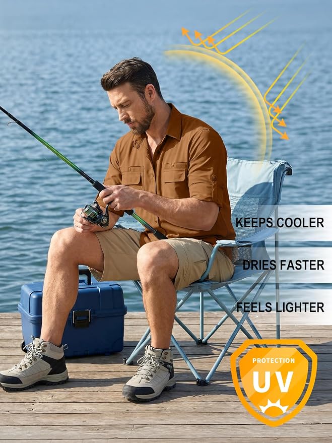 linlon Men's Safari Shirt UV Sun Protection Long Sleeve Hiking Travel | Button Down Mesh Back Vents UPF 50+ Quick Dry Breathable Cool Lightweight Outdoor Travel Fishing Gardening Clothes