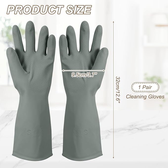 uxcell Rubber Cleaning Gloves, Reusable Household Dishwashing Long Rubber Gloves with Non-slip Grip