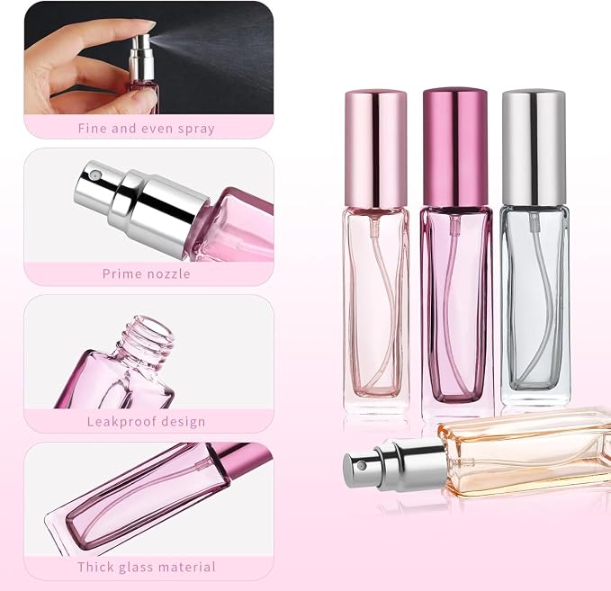 4PCS 10 ml Refillable Travel Perfume Bottle Set – Glass Perfume Atomizer and Mini Spray Bottles with Funnels, Portable Leak‑Proof Containers