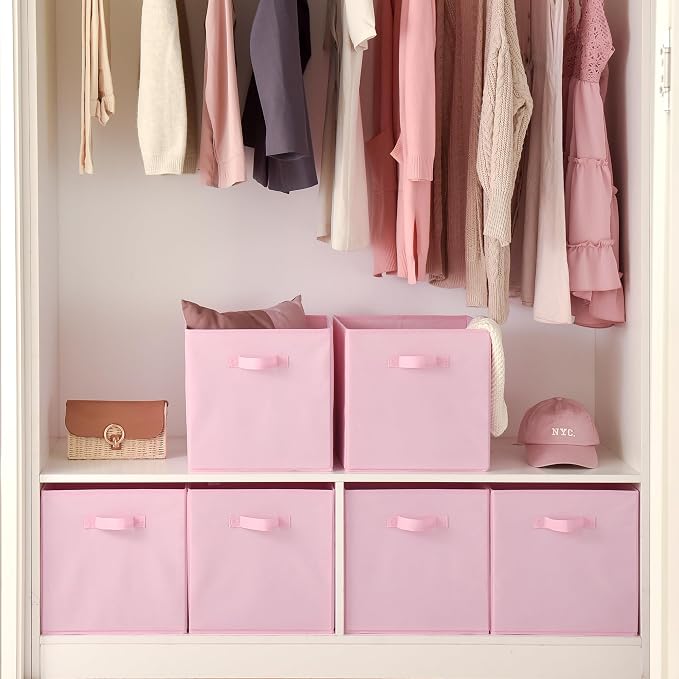 GRANNY SAYS 13x13 Cube Storage, Pink Storage Cube Organizer Bins, 6-Pack | Collapsible Storage Boxes with Thickened Base Plate, Sturdy Handles, Decorative Baskets for Shelves, Closet