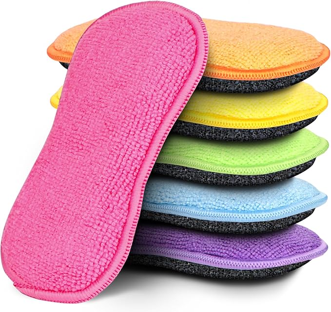 HOMEXCEL Dish Sponge 6 Pack, Microfiber Kitchen Sponges for Cleaning | Non Scratch Microfiber Sponges for Washing Dishes, Double-Sided Scrub Sponge for Pots, Pans, Glass