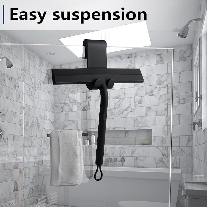 wlich 8 Inch Shower Squeegee, Silicone Squeegee for Glass Doors with 1 Hook | Streak-Free Cleaning, No-Drill Storage Hook, Non-Slip Handle, for Home, Hotel, Gym, Office Glass, Mirrors, Tiles, Windows