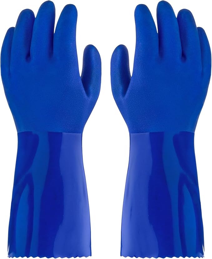 Ultimate Rubber Household PVC Gloves with Comfortable Cotton Lined, Anti-Slip surface, Kitchen Dishwashing, Extra Thickness, Kitchen Cleaning, Working, Painting, Pet Care (Small, Blue)