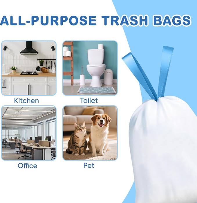 100Ct 4 Gallon Small Trash Bags, Blue Ocean Garbage Bags, Scented Trash Bags, Odor Resistant with Drawstring